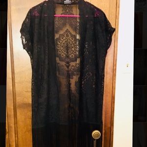 Black lace fringe kimono